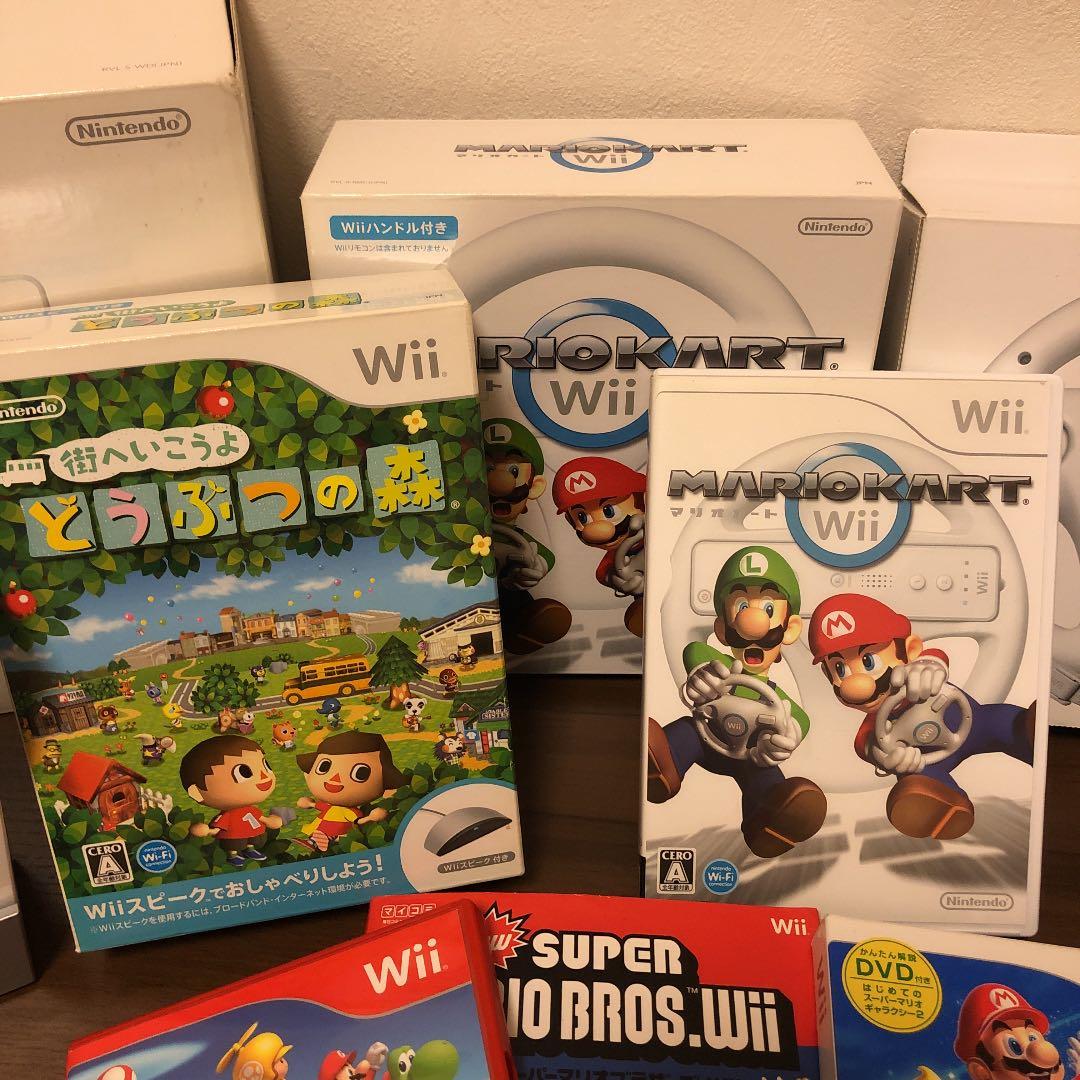 Wii本体,付属品,カセット6本(どうぶつの森,マリオカート,マリオブラザーズ)