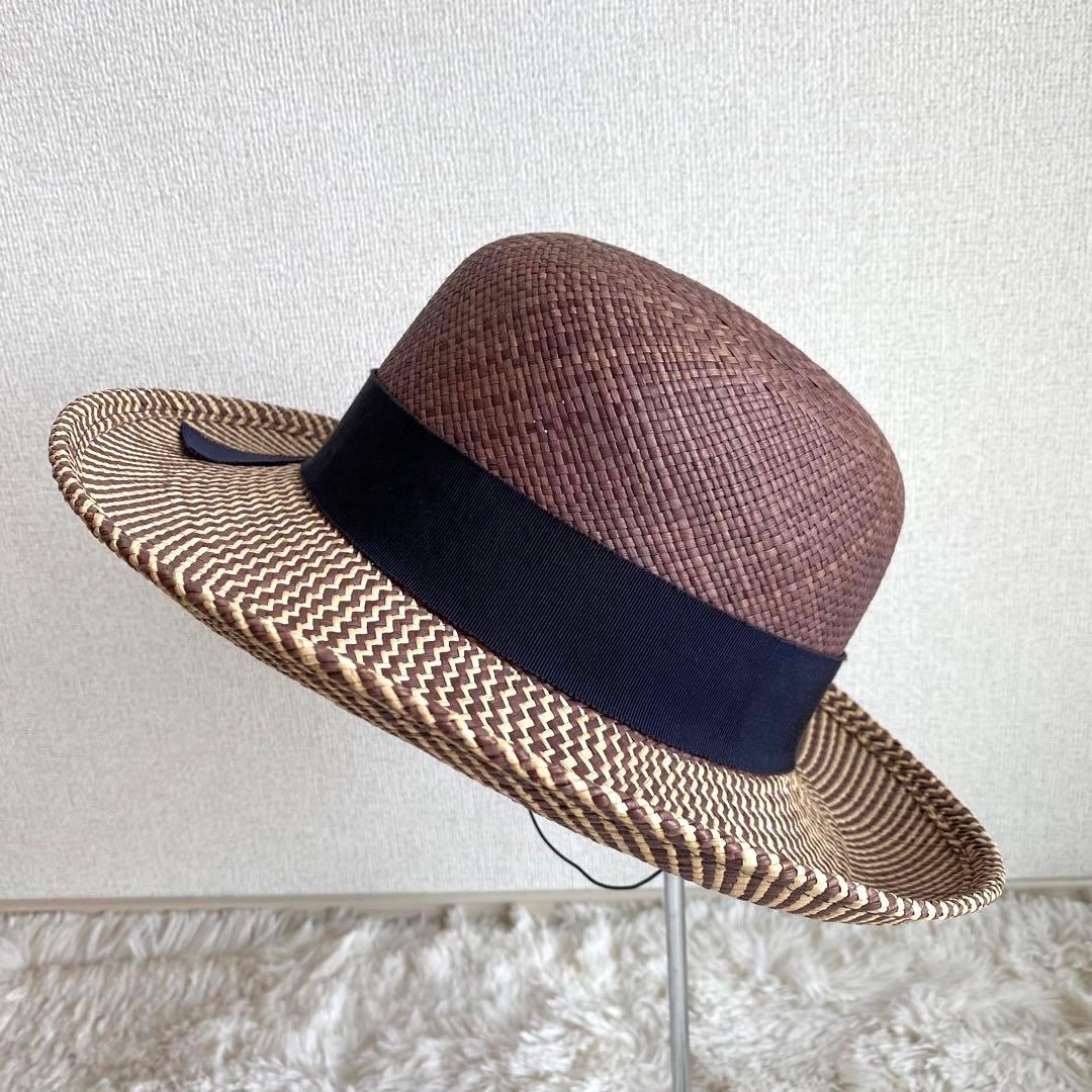 【美品】皇室御用達 Akio Hirata ハンドメイド ストローハット 帽子