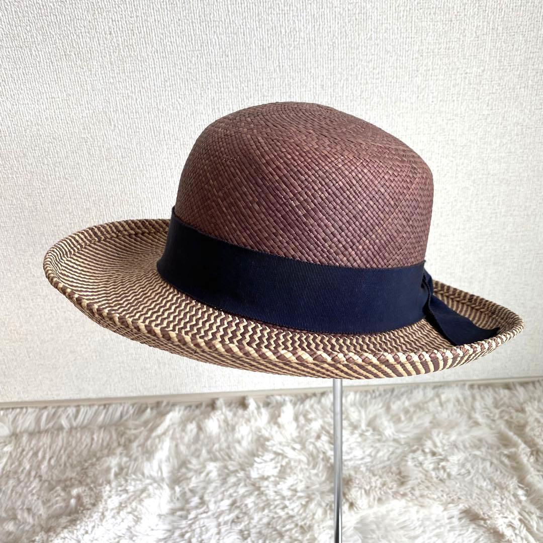 【美品】皇室御用達 Akio Hirata ハンドメイド ストローハット 帽子