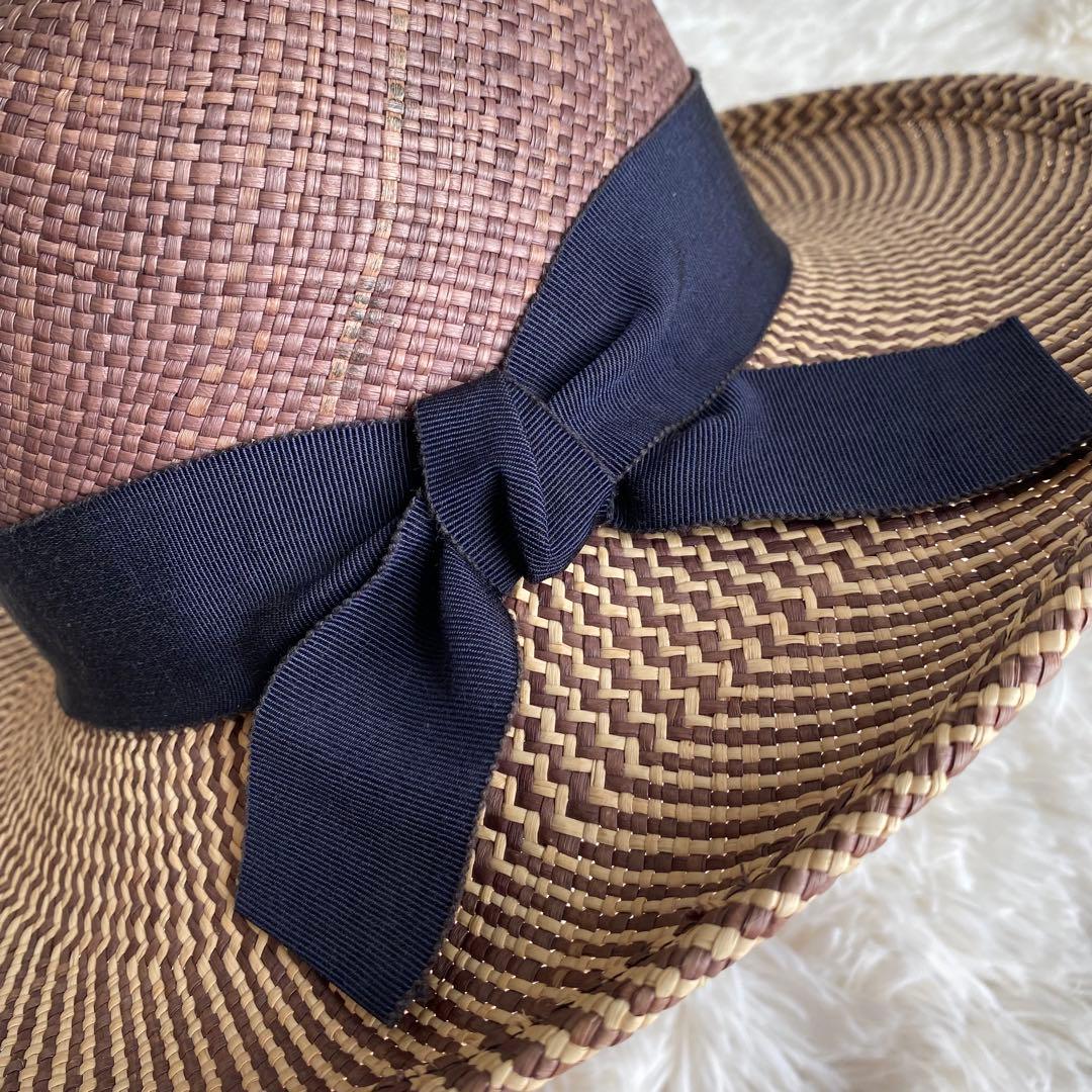 【美品】皇室御用達 Akio Hirata ハンドメイド ストローハット 帽子