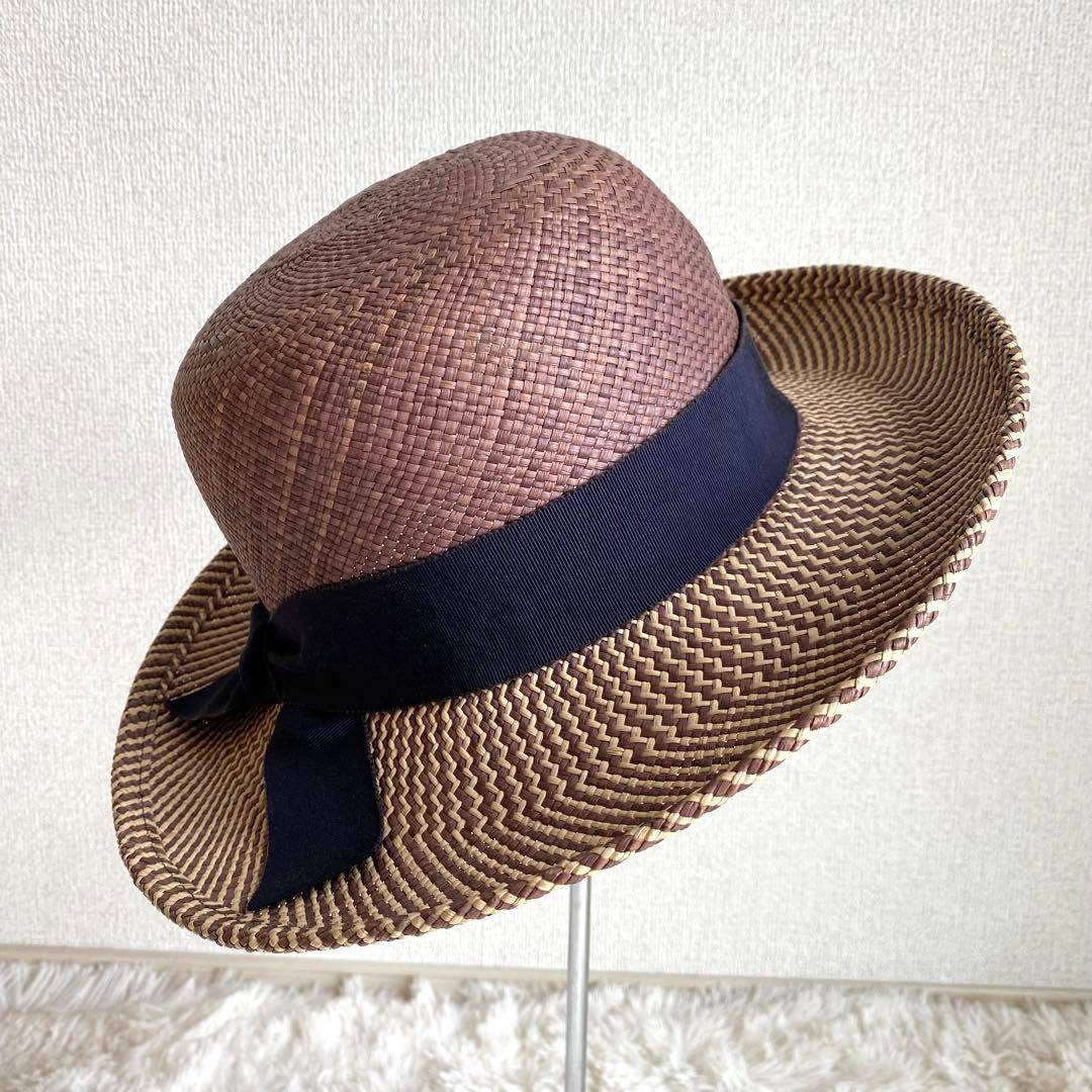 【美品】皇室御用達 Akio Hirata ハンドメイド ストローハット 帽子