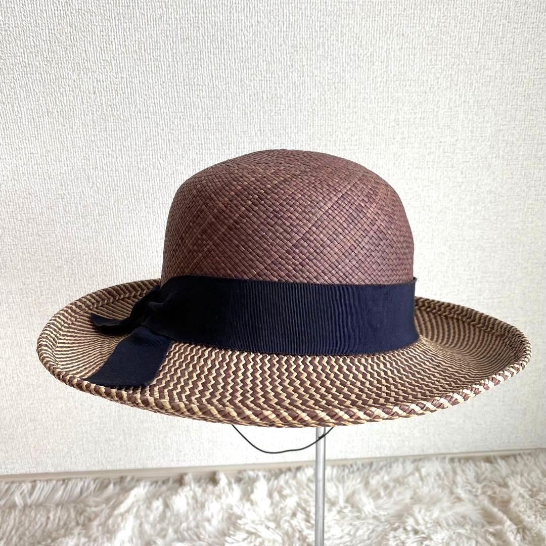 【美品】皇室御用達 Akio Hirata ハンドメイド ストローハット 帽子