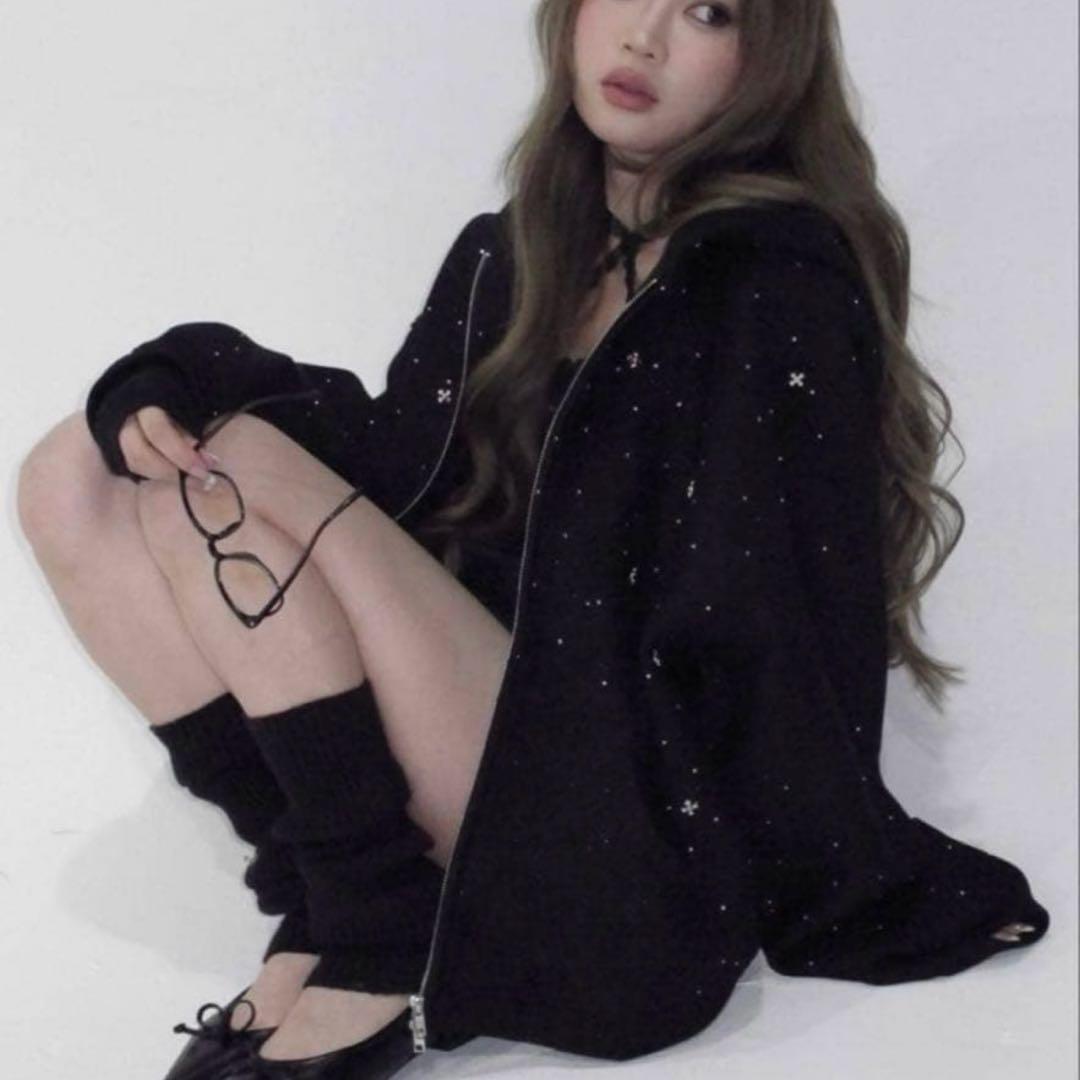 トップス ANDWANG Kirakira jewel zip up M
