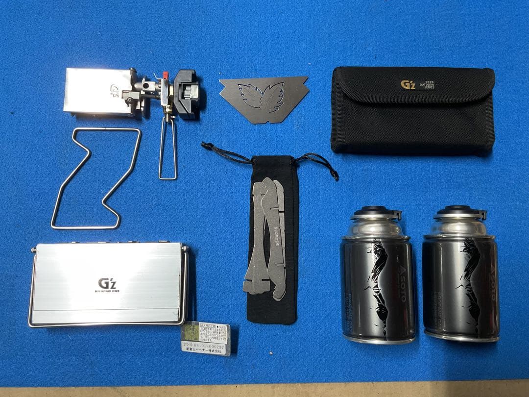 SOTO・GZストーブ動作良好美品&新品チタン防風板と五徳新品ST-711２本付