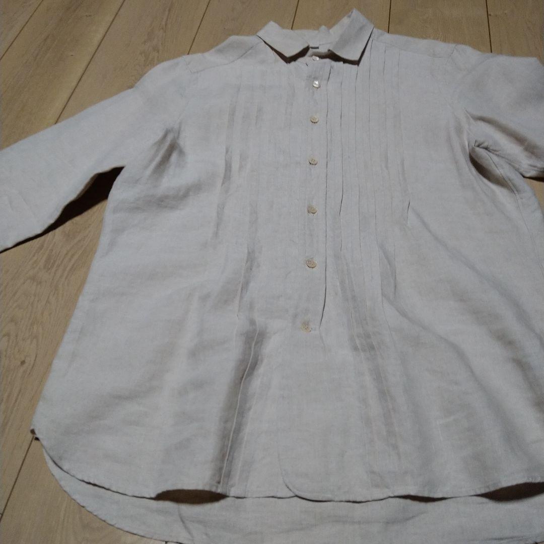 45r　ピンタックリネン長袖シャツ