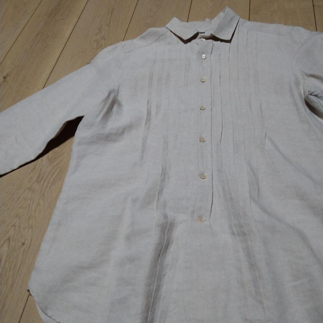 45r　ピンタックリネン長袖シャツ