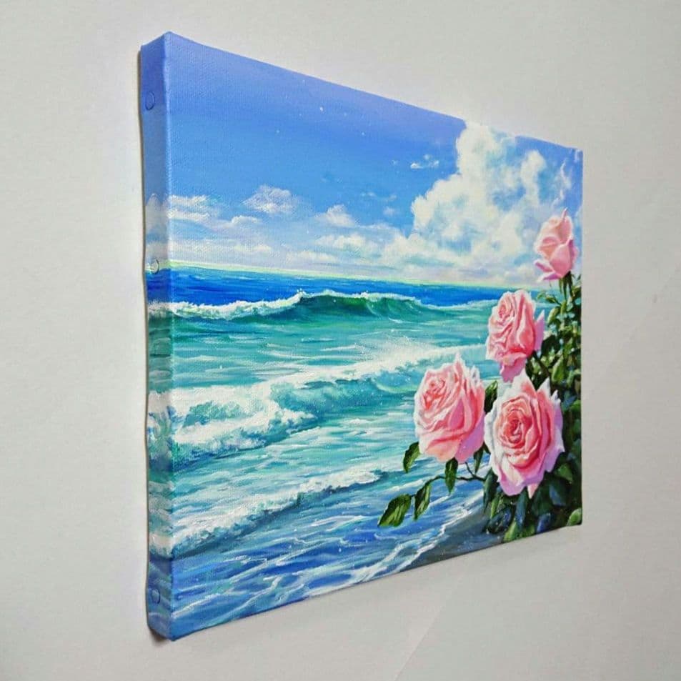 【薔薇が見る海】アクリル画 F3 風景画 絵画