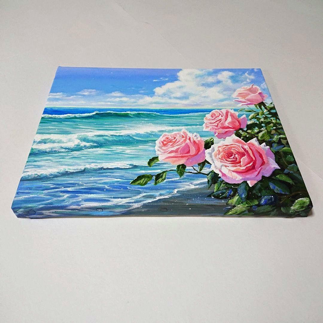 【薔薇が見る海】アクリル画 F3 風景画 絵画