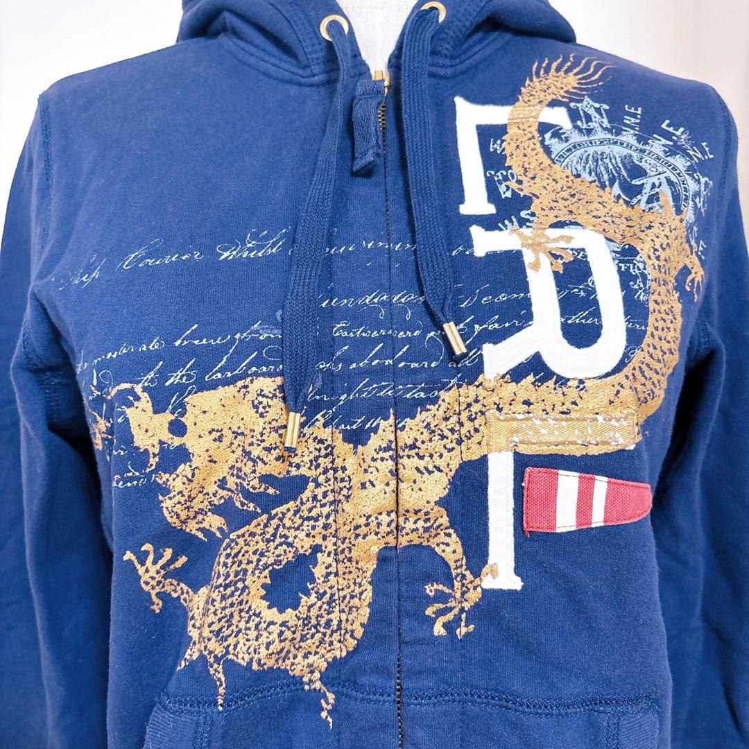 ラルフローレン Y2K ドラゴン刺繍 パーカー S ネイビー 古着 レア