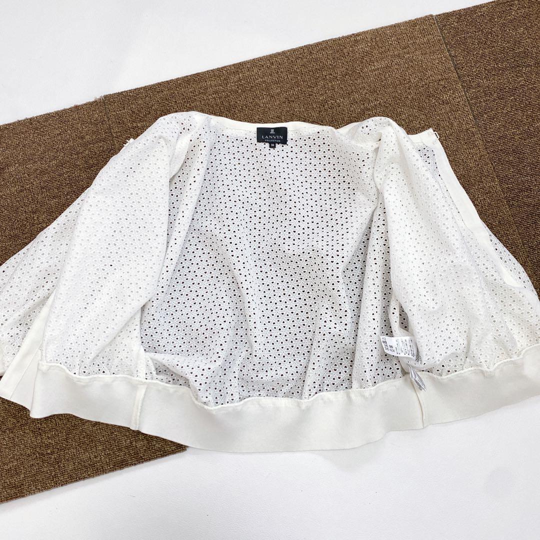 ランバンコレクション カットワーク 春夏アウター カーディガン 白 38