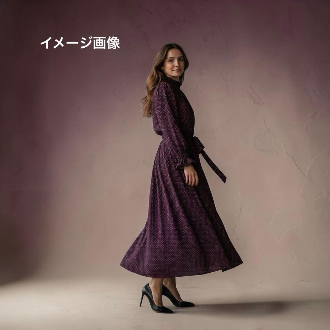 ANAYI サテンドットプリント シャーリングワンピース 36 日本製