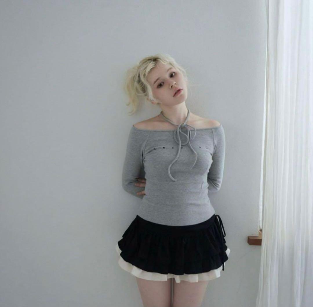トップス andmary Mary logo choker tops gray