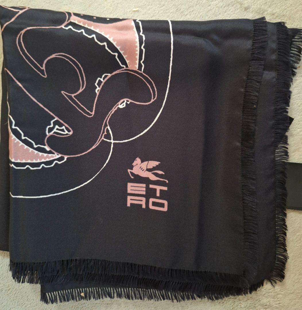 【極美品】ETRO シルク100% スカーフ ペイズリー 濃紺 イタリア製