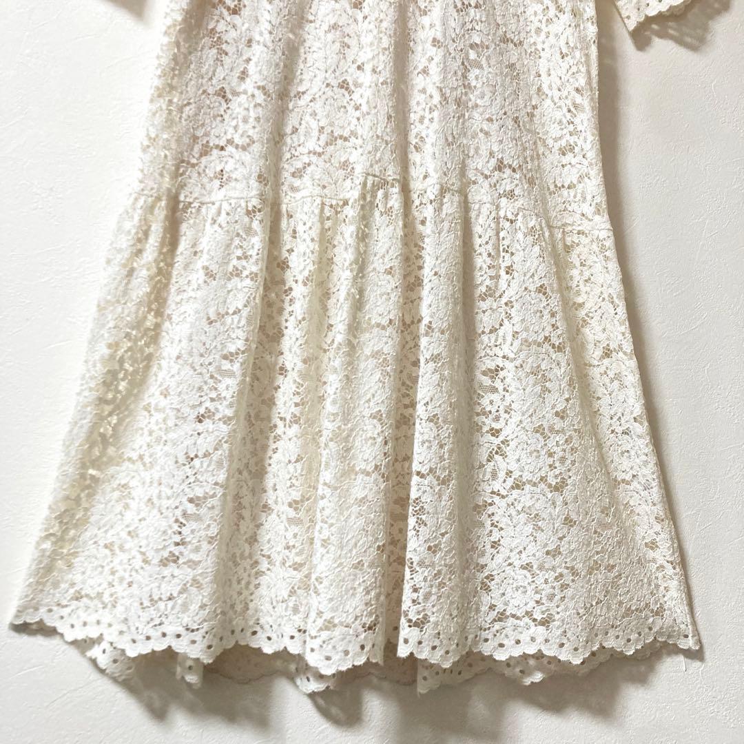 未使用級✨スローブイエナ フラワー刺繍 総レース 白 ロング フレア ワンピース