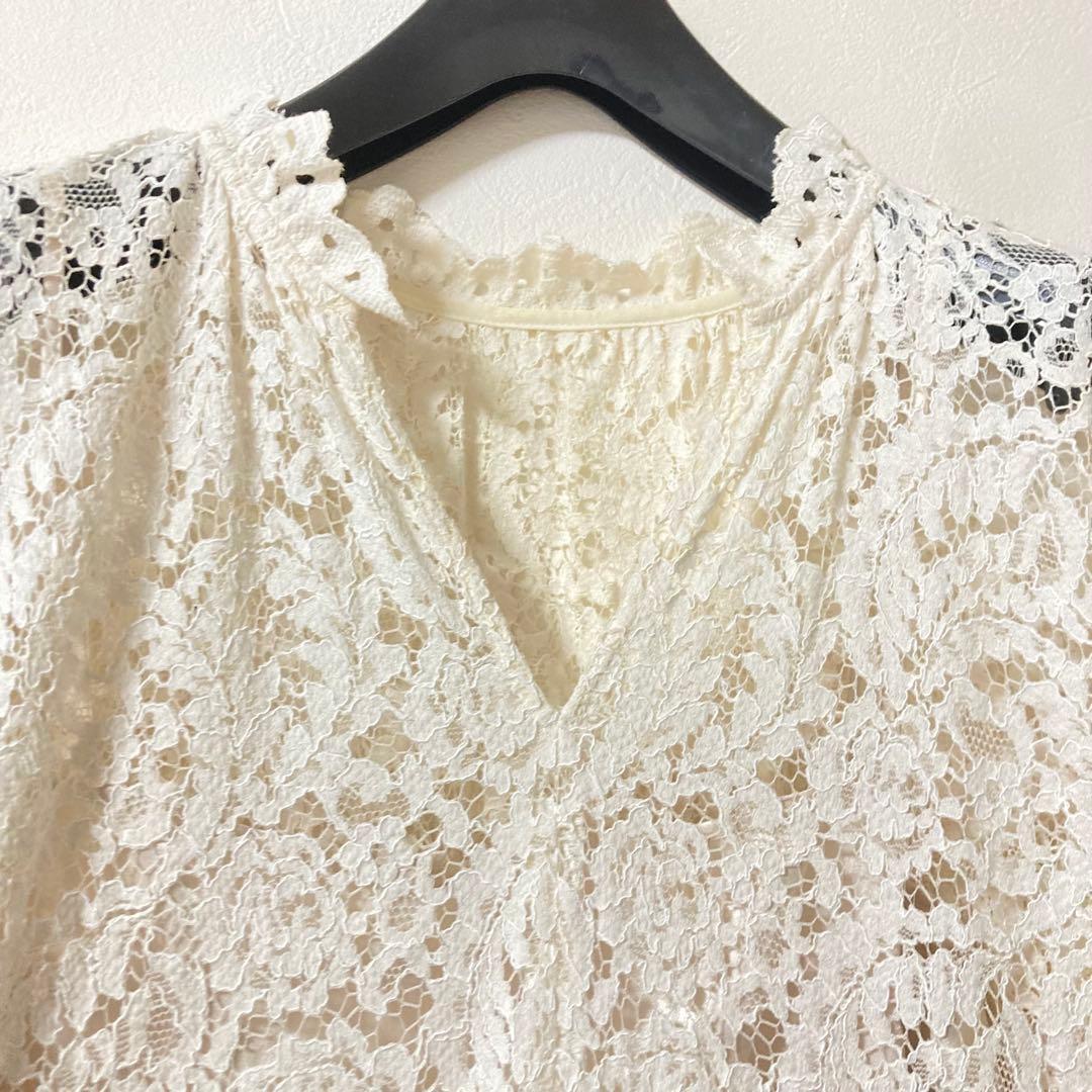未使用級✨スローブイエナ フラワー刺繍 総レース 白 ロング フレア ワンピース