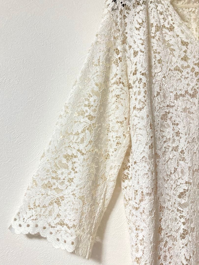 未使用級✨スローブイエナ フラワー刺繍 総レース 白 ロング フレア ワンピース