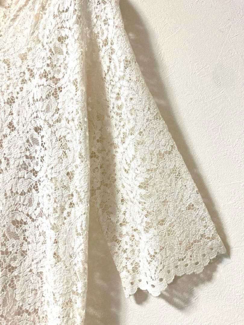 未使用級✨スローブイエナ フラワー刺繍 総レース 白 ロング フレア ワンピース