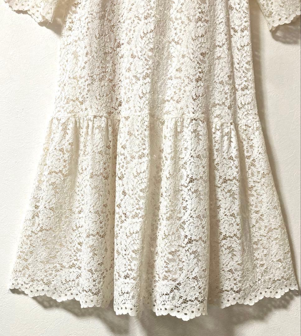 未使用級✨スローブイエナ フラワー刺繍 総レース 白 ロング フレア ワンピース