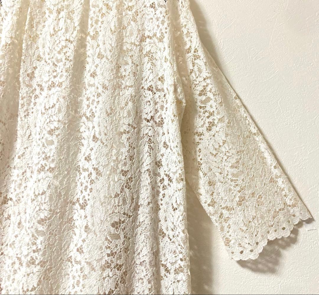 未使用級✨スローブイエナ フラワー刺繍 総レース 白 ロング フレア ワンピース