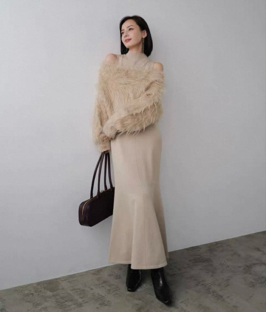 anauans オフショルレイヤードニットワンピース （BEIGE）
