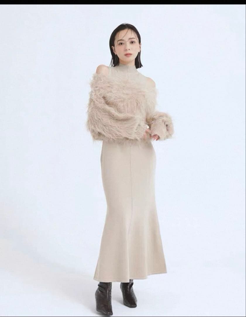 anauans オフショルレイヤードニットワンピース （BEIGE）