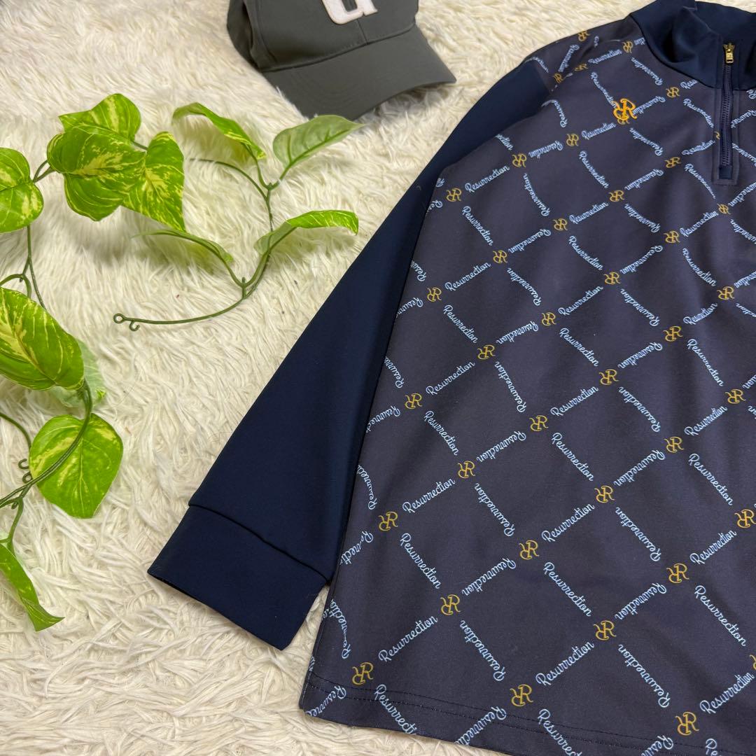 【レザレクション】美品 ハーフパンツ 長袖 総ロゴ ネイビー L メンズ