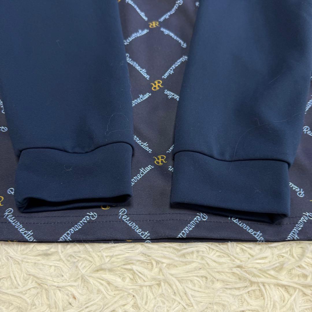 【レザレクション】美品 ハーフパンツ 長袖 総ロゴ ネイビー L メンズ