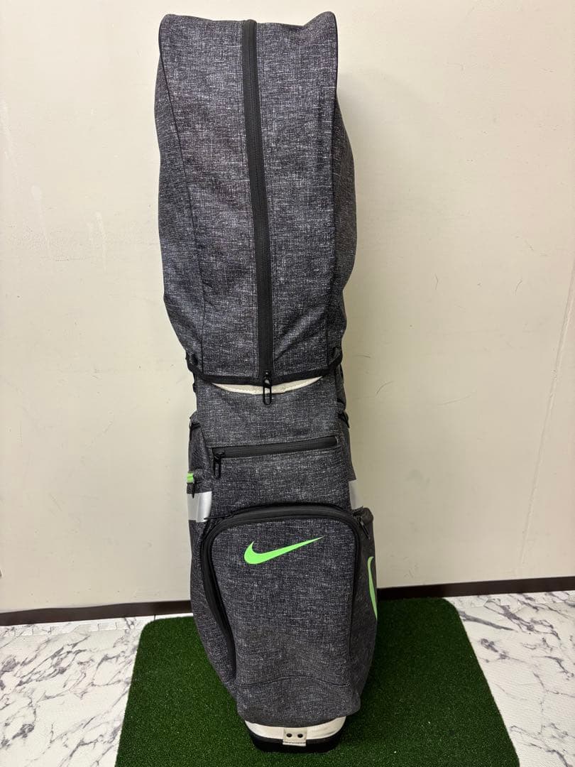 【美品】NIKE ゴルフ スタンド式キャディバッグ グレー×蛍光グリーン
