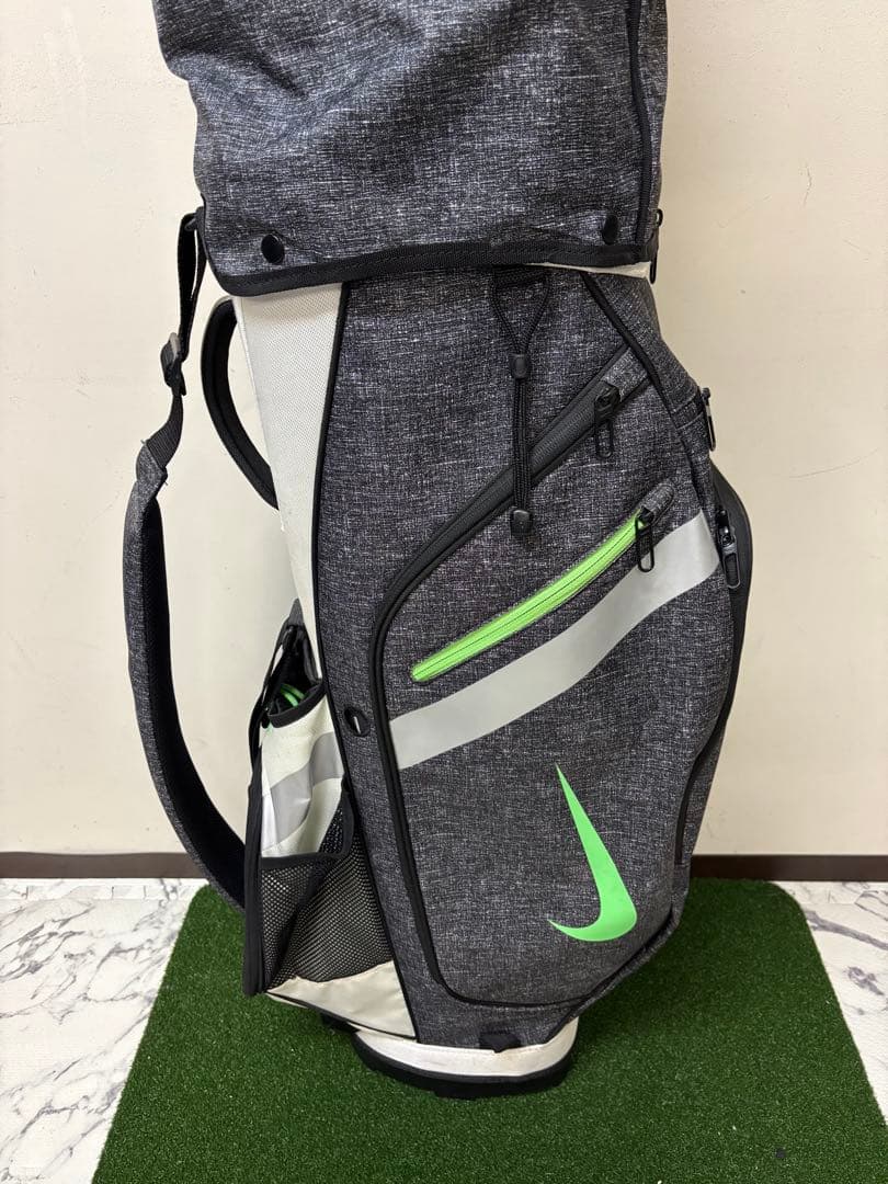 【美品】NIKE ゴルフ スタンド式キャディバッグ グレー×蛍光グリーン
