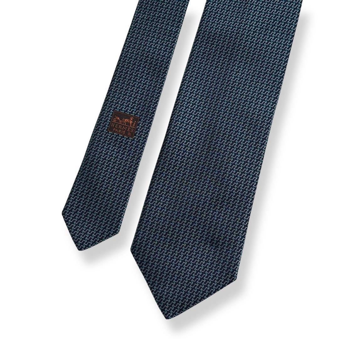 未使用級美品✨HERMES ネクタイ　ファソネ　H柄　光沢感　ロゴ　【D】