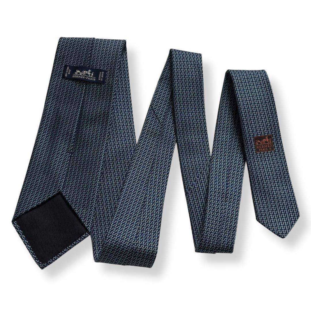 未使用級美品✨HERMES ネクタイ　ファソネ　H柄　光沢感　ロゴ　【D】