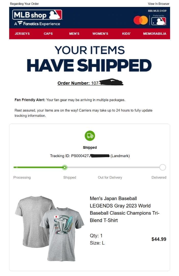 【新品・未開封】MLB公式 2023WBC優勝Tシャツ L