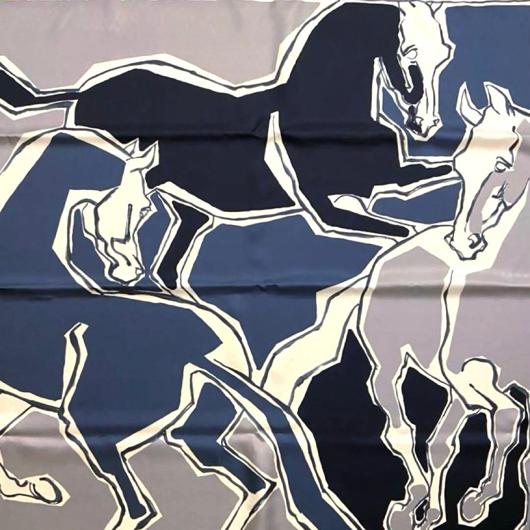 美品 お洒落エルメス シルクスカーフ カレ90 馬のダンス ダブルフェイス 青赤