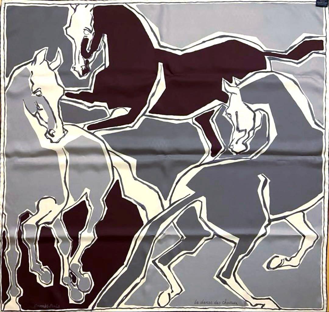 美品 お洒落エルメス シルクスカーフ カレ90 馬のダンス ダブルフェイス 青赤