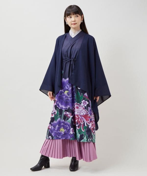 花々羽織付きワンピース　2点セット　セットアップ　春　花束　着物風　袷