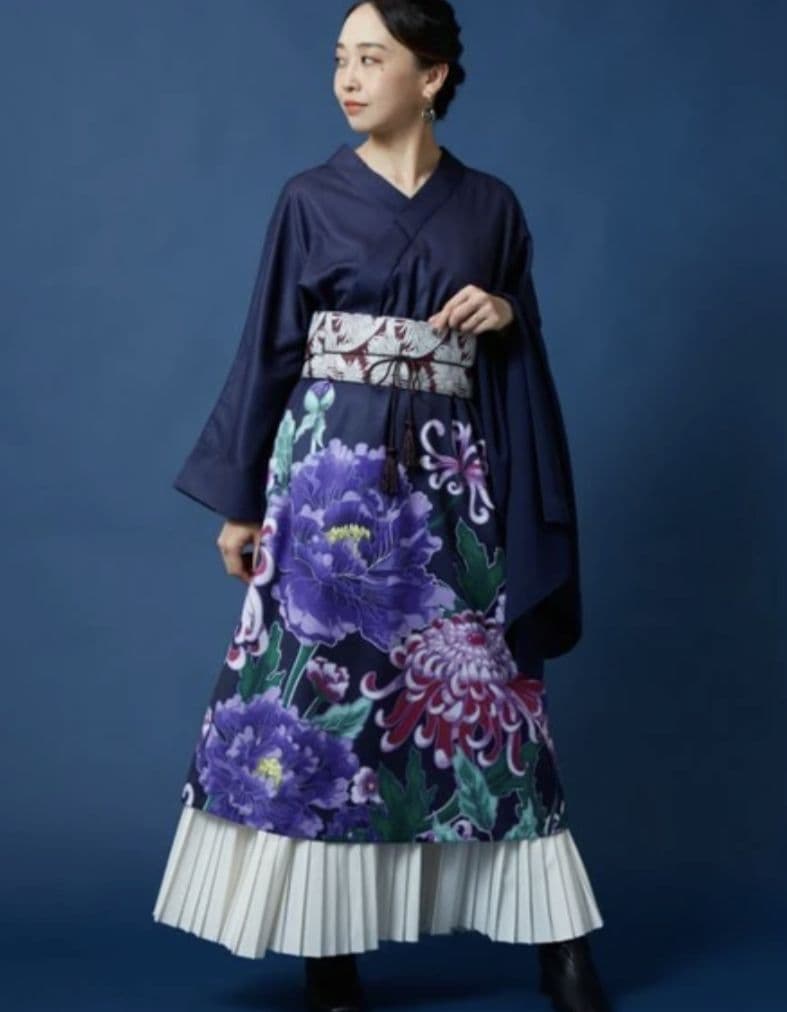 花々羽織付きワンピース　2点セット　セットアップ　春　花束　着物風　袷