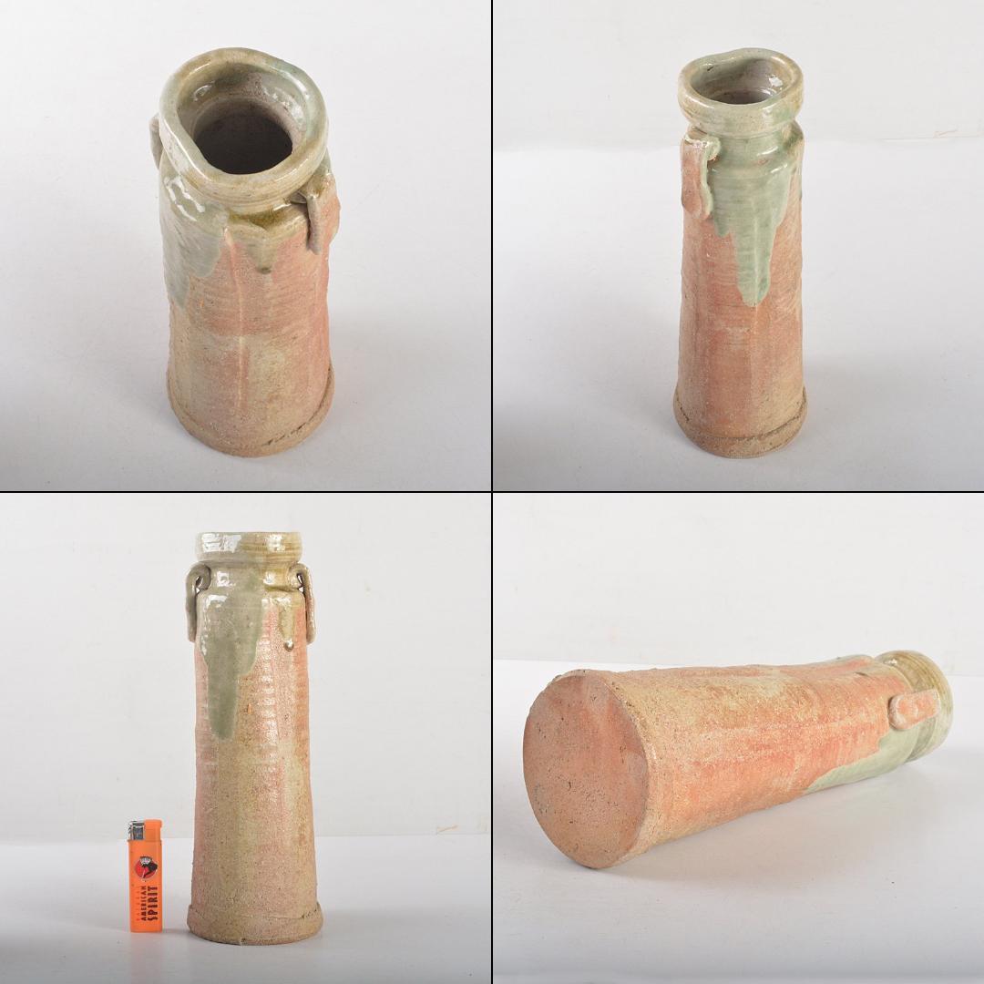 京名工　真清水蔵六造　伊賀耳付花入　花瓶　共箱　C　R5264