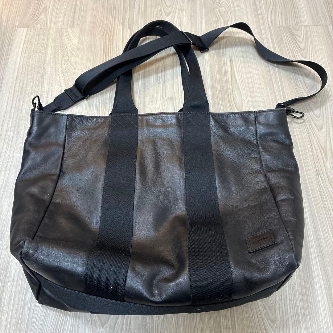 Porter ブラックレザー トートバッグ