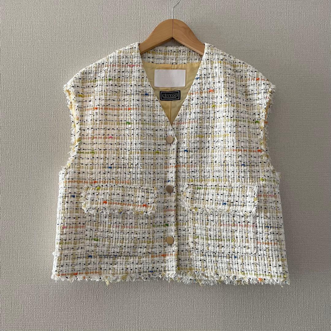 美品！Ballsey LINTONツイードベスト ホワイト 金糸トゥモローランド