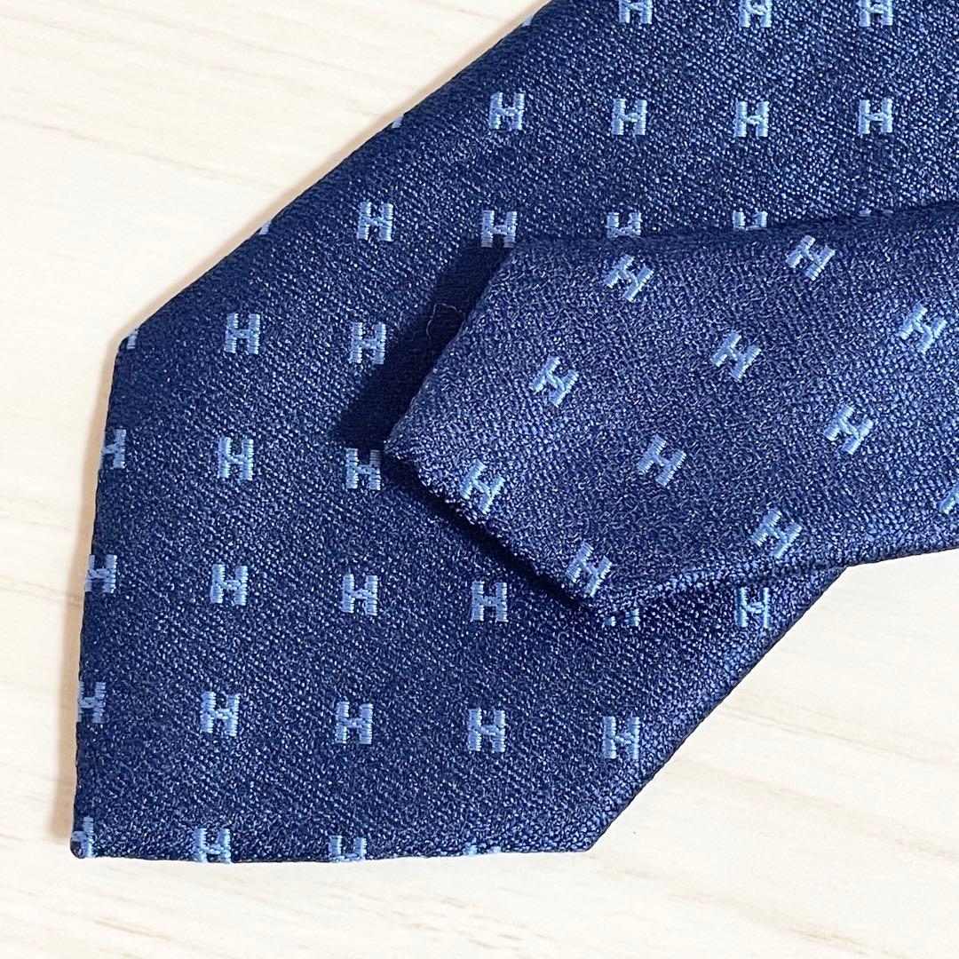 HERMES　エルメス　ネクタイ　ファソネ　総H柄 H織　ブルー　青　ネイビー
