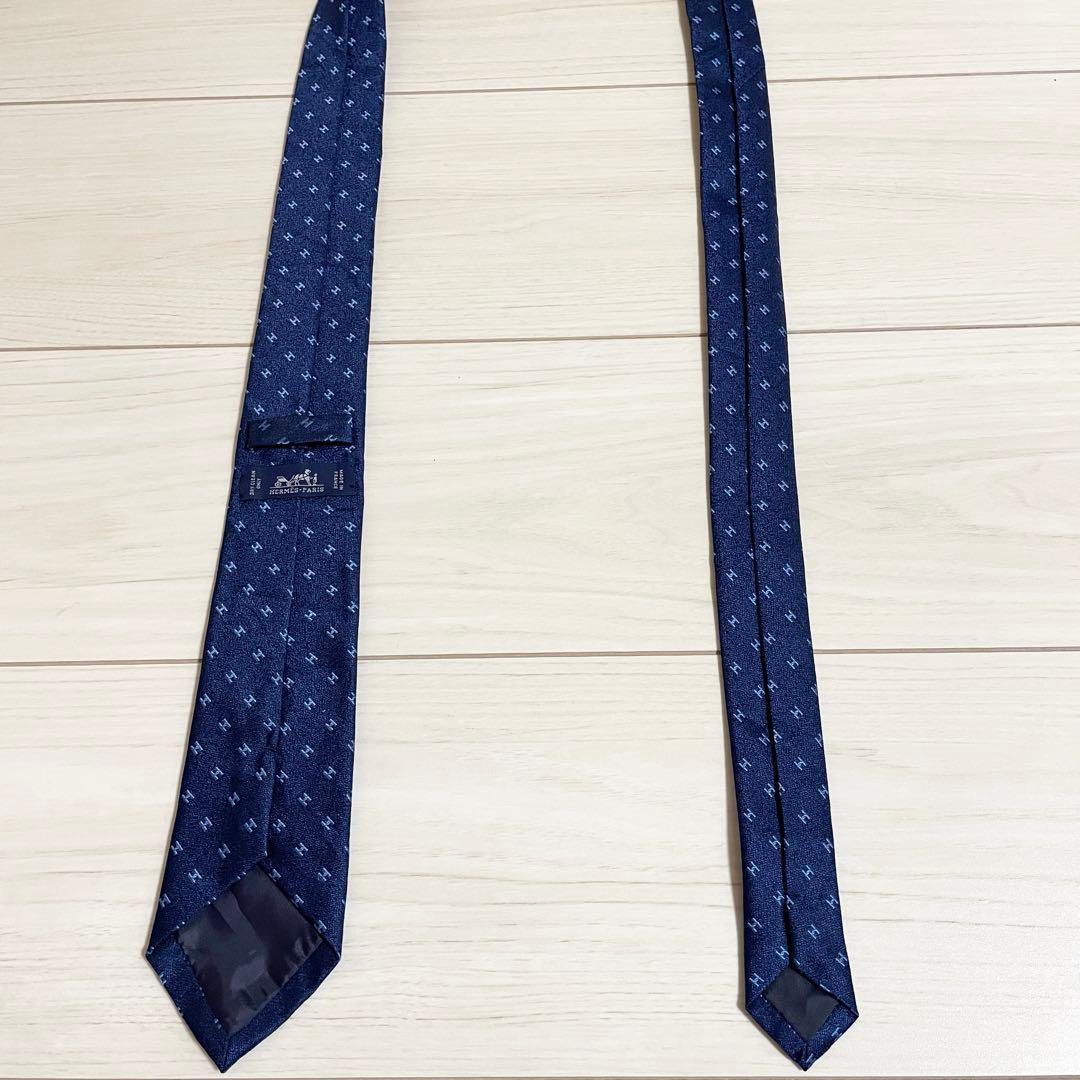 HERMES　エルメス　ネクタイ　ファソネ　総H柄 H織　ブルー　青　ネイビー