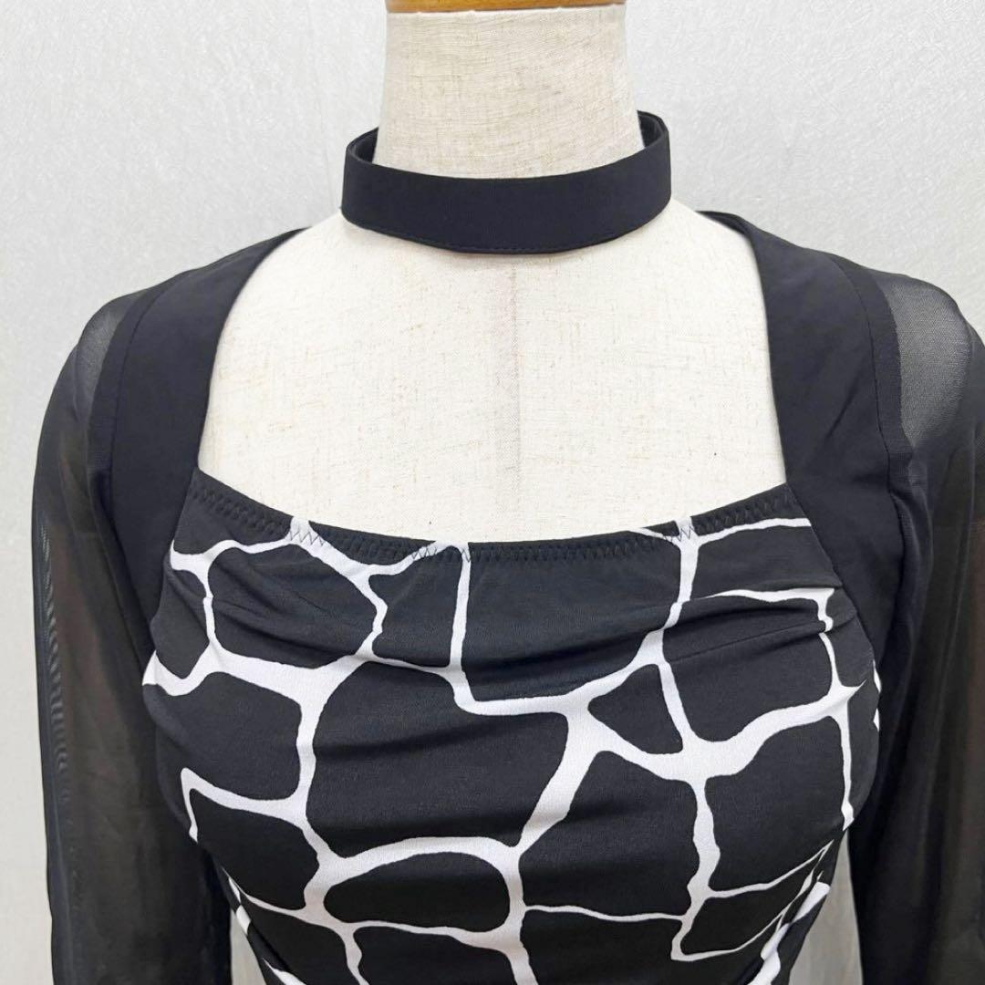 新品 社交ダンス ワンピース モノトーンプリント サイズS〜 M