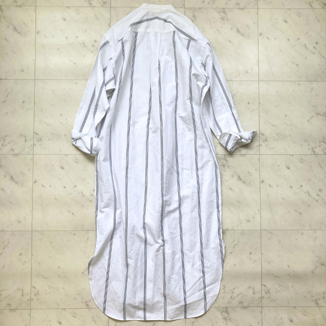 タグ付き未使用　イレーヴ　ストライプロングシャツ　ワンピース　白　バンドカラー