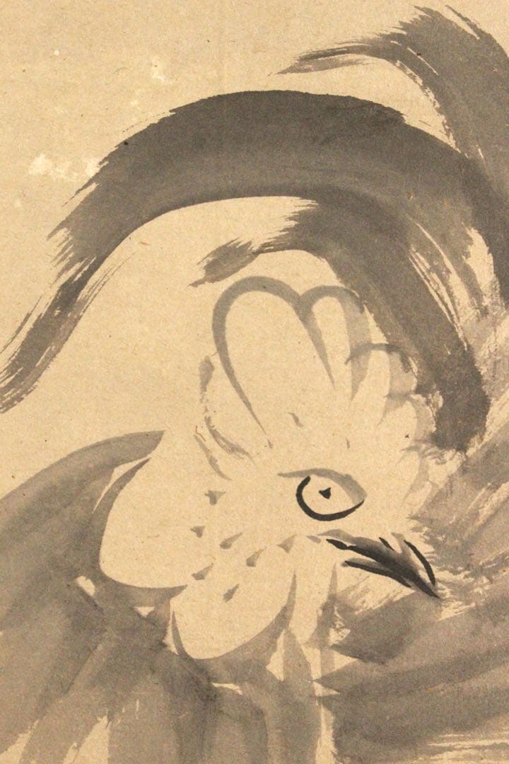 No4452掛軸　在印　松花堂昭乗　水墨鶏図　紙本　合箱　古画　古美術　送料無料