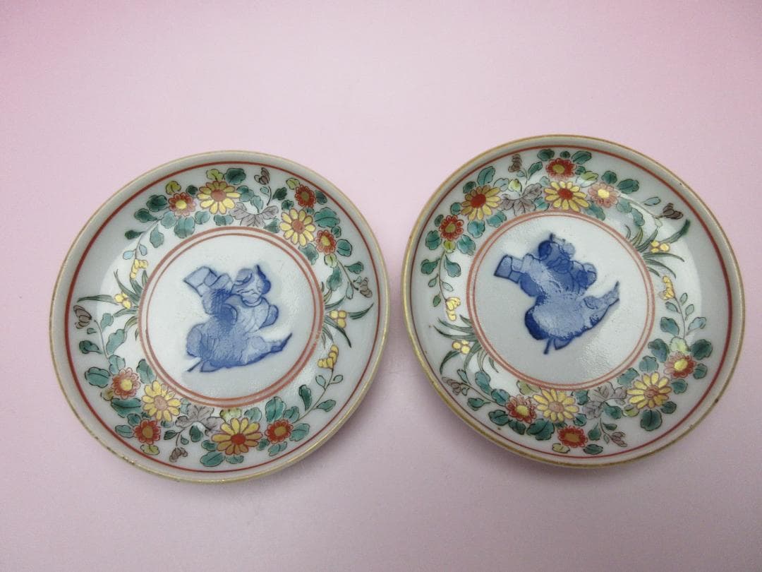 アンティーク 色絵 人物 花紋 小皿 9枚 MOR70627