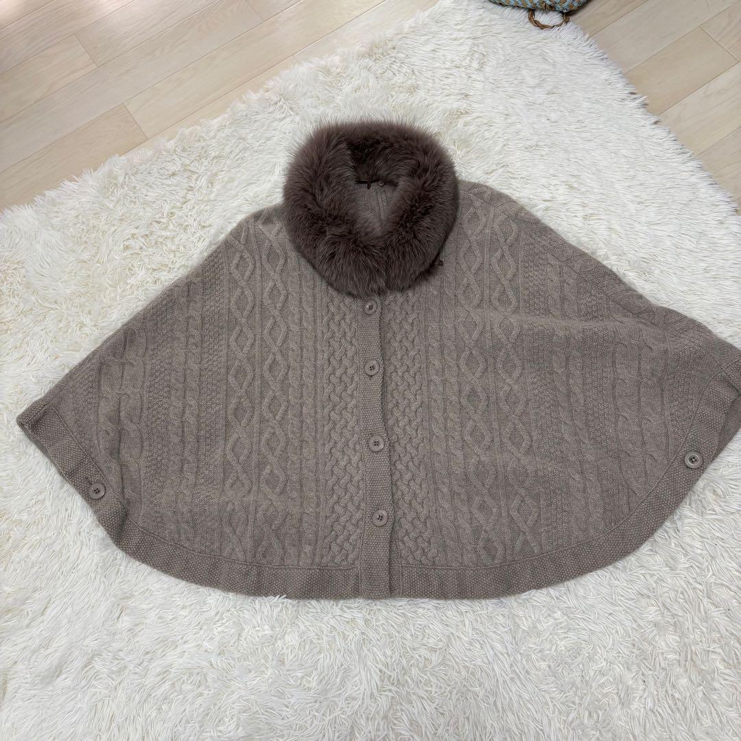 【極美品】レリアン　フォックス カシミヤ ケーブル編みニットケープ　2ウェイ