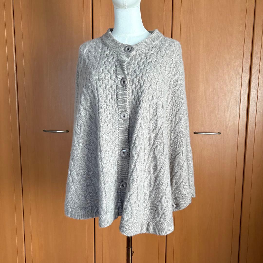 【極美品】レリアン　フォックス カシミヤ ケーブル編みニットケープ　2ウェイ