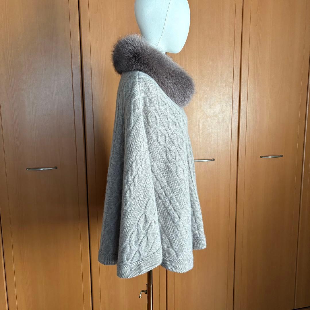【極美品】レリアン　フォックス カシミヤ ケーブル編みニットケープ　2ウェイ