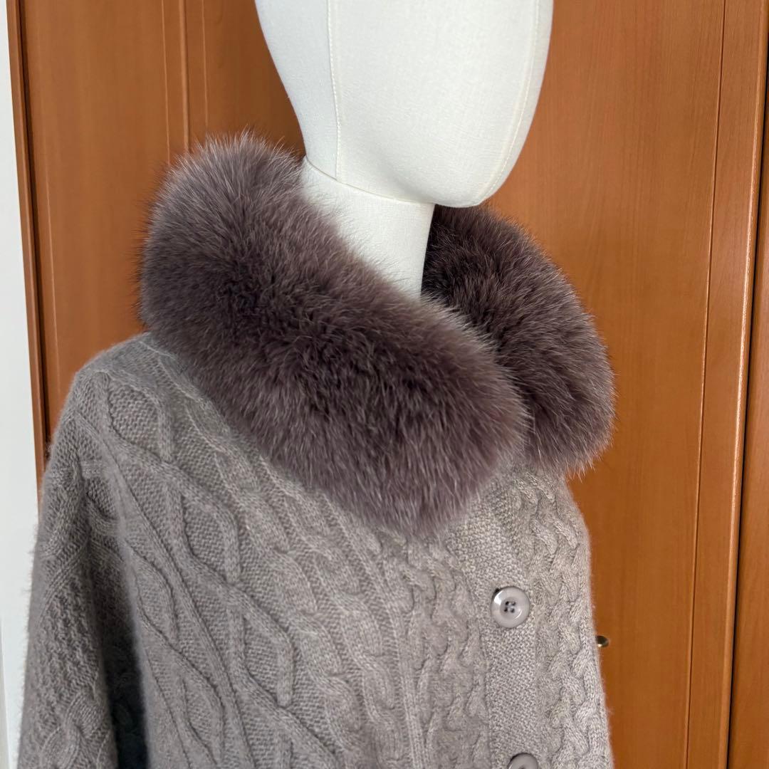 【極美品】レリアン　フォックス カシミヤ ケーブル編みニットケープ　2ウェイ