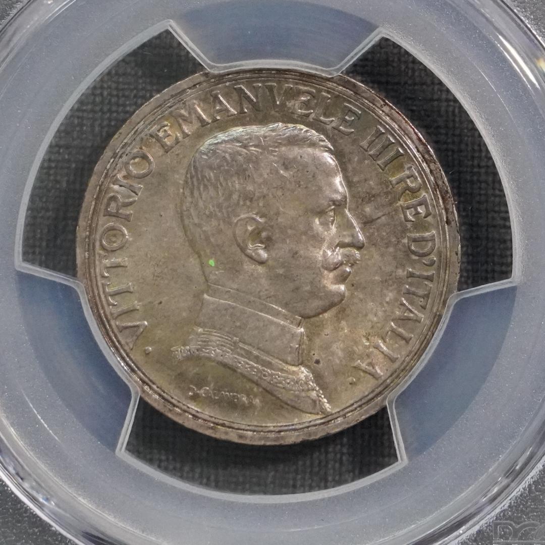 1915年 イタリア クァドリガ 2リレ 銀貨 PCG MS64 エマヌエレ3世